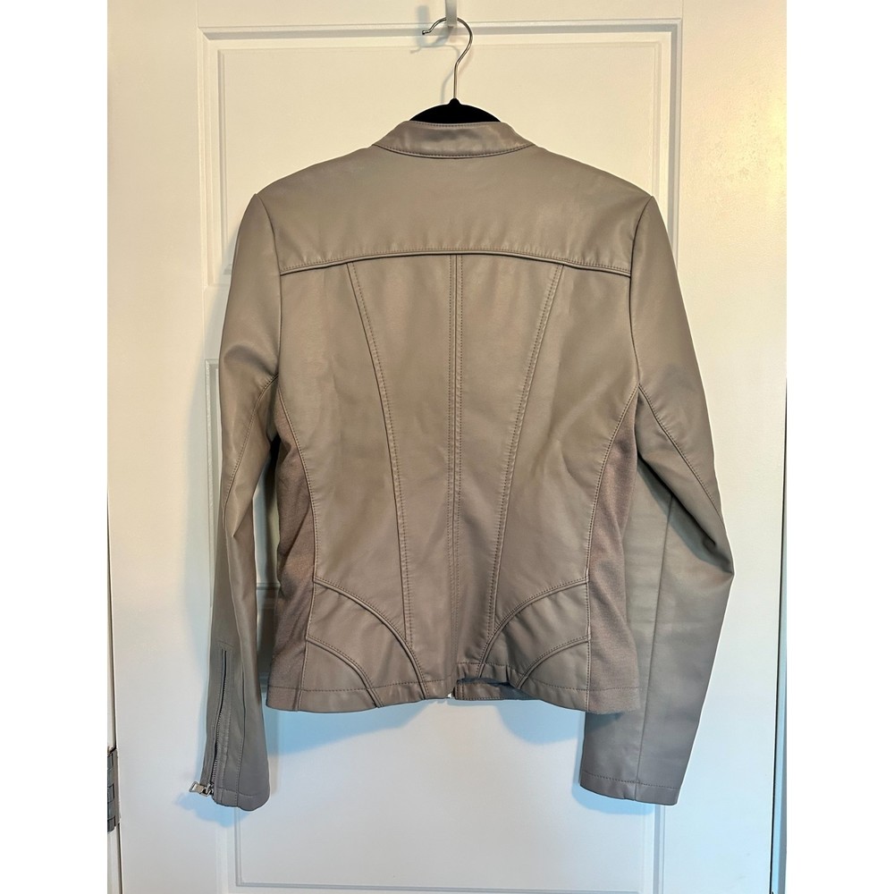Guess Faux Leather Racer Jacket, Grey, Size Medium - Picture 6 of 8